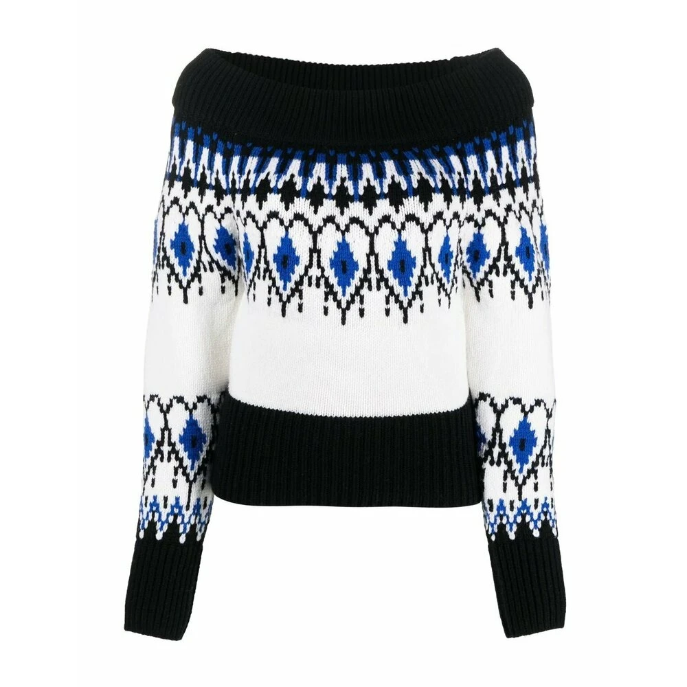 Alexander McQueen Patterned Off-shoulder Jumper Black