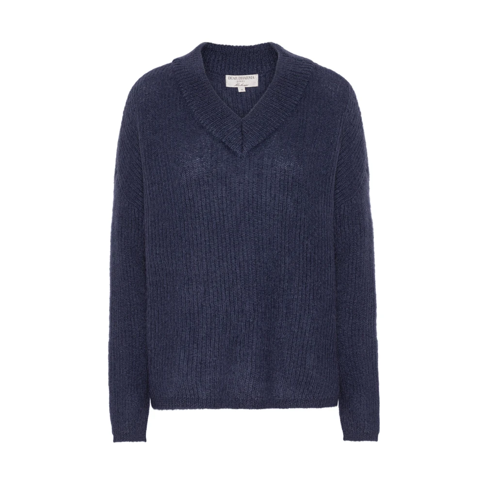 BlÄ Dear Dharma Navy Mohaire Rib V Genser Genser Blue