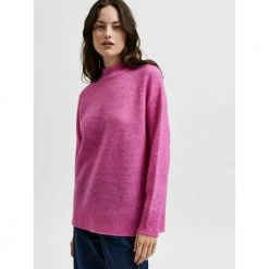 Selected Femme Lulu Ls Knit High Neck Pink