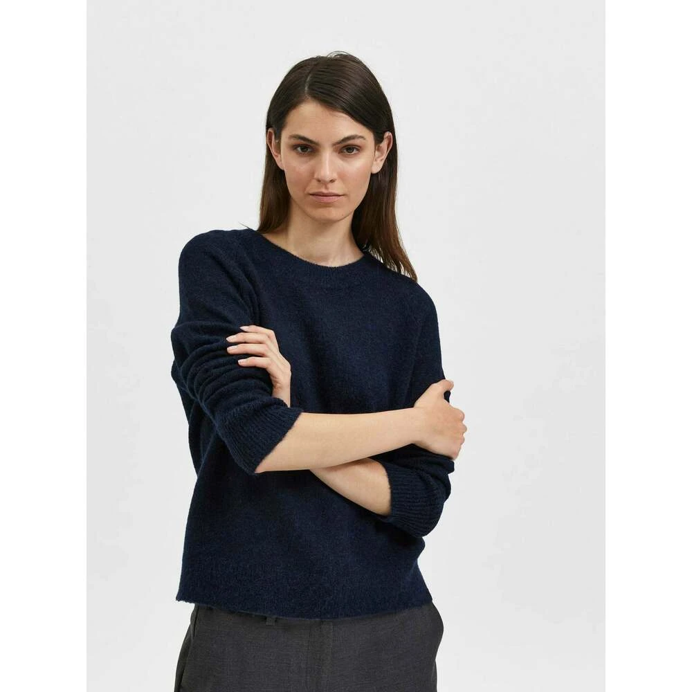 Selected Femme Lulu Ls Knit O-Neck - Dark Sapphire Melange Blue - Bilde 3