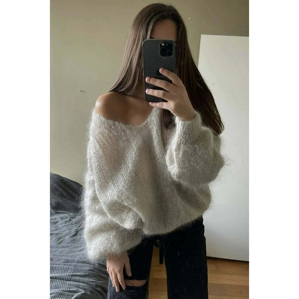 American Dreams Milana LS Mohair Knit Sweater Beige - Bilde 2