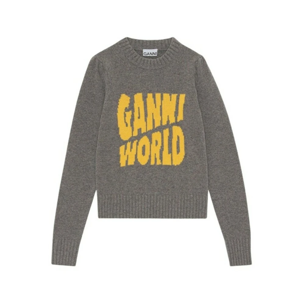 Ganni Sweater With Logo Gray